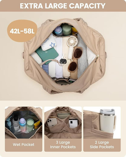 LOVEVOOK Travel Duffle Bag, Puffer Weekender Bags for Women with Shoe Compartment, Carry On Overnight Hospital Bag, Gym Tote