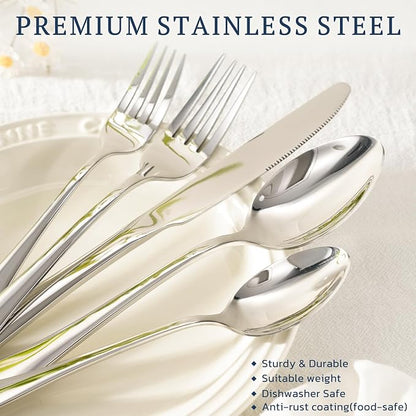 Astercook Silverware Set with Steak Knives 24-Piece Flatware Set