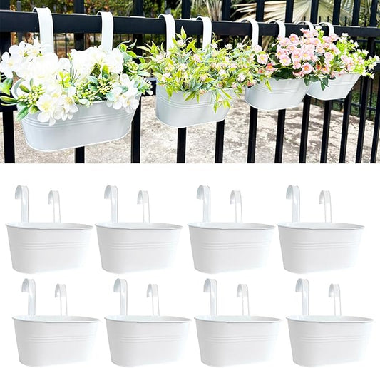 10" Hanging Flower Pots, Railing Planters Fence Pot