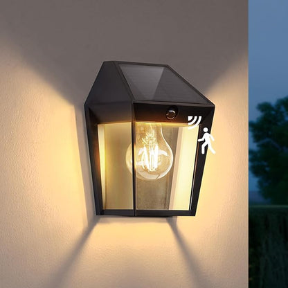 LUTEC Solar Wall Lights Outdoor, Solar Wall Lanterns with 3 Modes, Dusk to Dawn Motion Sensor Led Sconce Lights, Waterproof Exterior Front Door Porch Lights for Outside, Patio, Garage- 1Pack