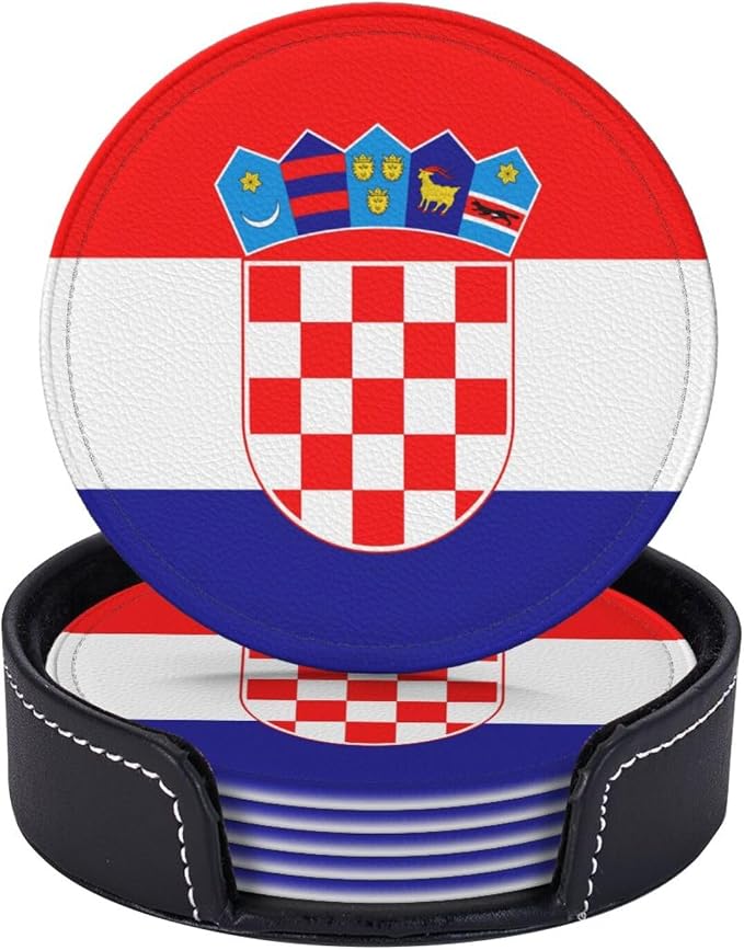 6 Pack Croatian Flag Leather Coaster