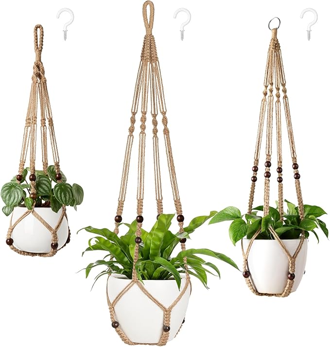 Mkono 3 Pack Macrame Plant Hangers Indoor Different Size Hanging Planter Basket