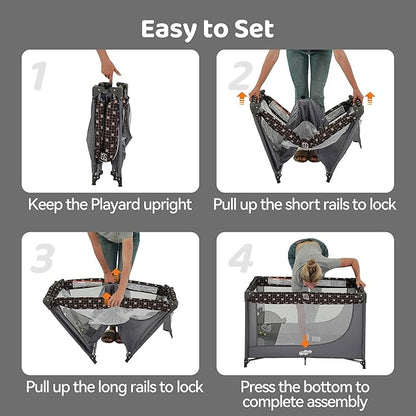 Pamo Babe Portable Crib Baby Playpen with Mattress and Carry Bag Grey