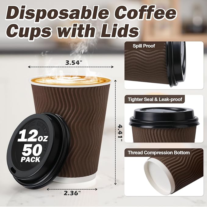 12 oz Insulated Disposable Paper Coffee Cups