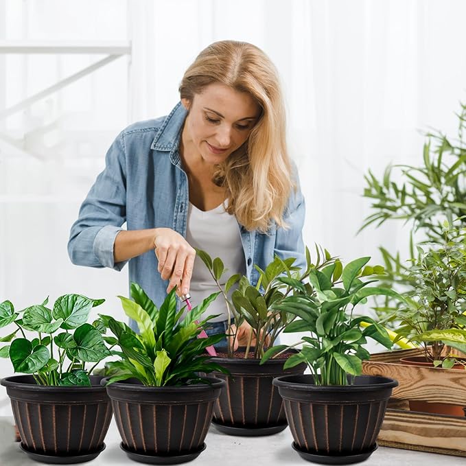 FGstyle 10 Inch Plants Pot, 4 Pack Flower Pots, Planters Pot