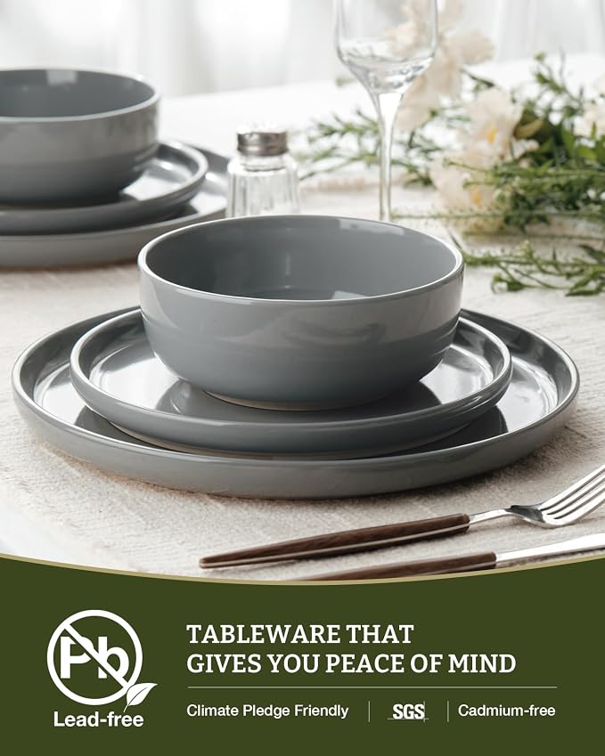 Famiware Milkyway 16-Piece Stoneware Plates and Bowls, Dark Gray | Dinnerware