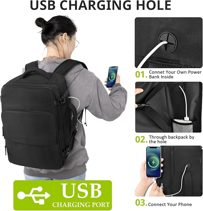 Travel Backpack for Women Men,Travel Laptop Backpack w/USB Charging Port, Waterproof Travel Backpack Carry On Flight Approved,Weekender Business Hiking Bag,Laptop Backpack 17 inch