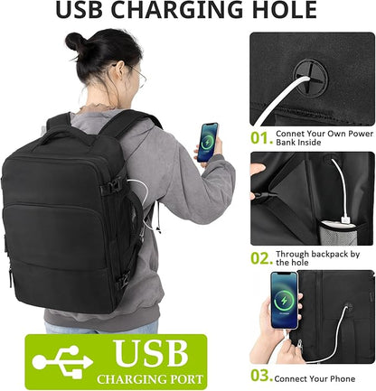 Travel Backpack for Women Men,Travel Laptop Backpack w/USB Charging Port, Waterproof Travel Backpack Carry On Flight Approved,Weekender Business Hiking Bag,Laptop Backpack 17 inch