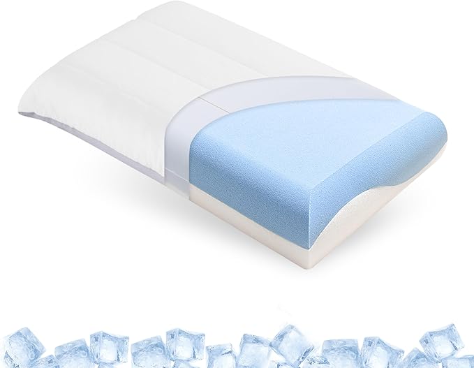 EGOHOME Cooling Memory Foam Pillow for Neck and Shoulder Pain,Two Firmness with Washable & Reversible Cover, Standard Size,1 Pack 4",CertiPUR-US