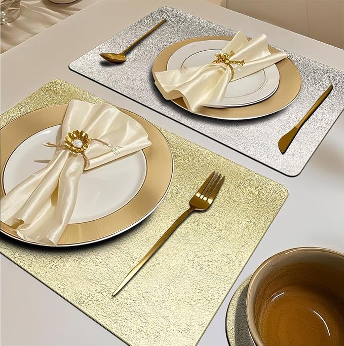 Semi-Gloss Placemats and Coasters Sets, Imitation Leather Effect Placemats Set