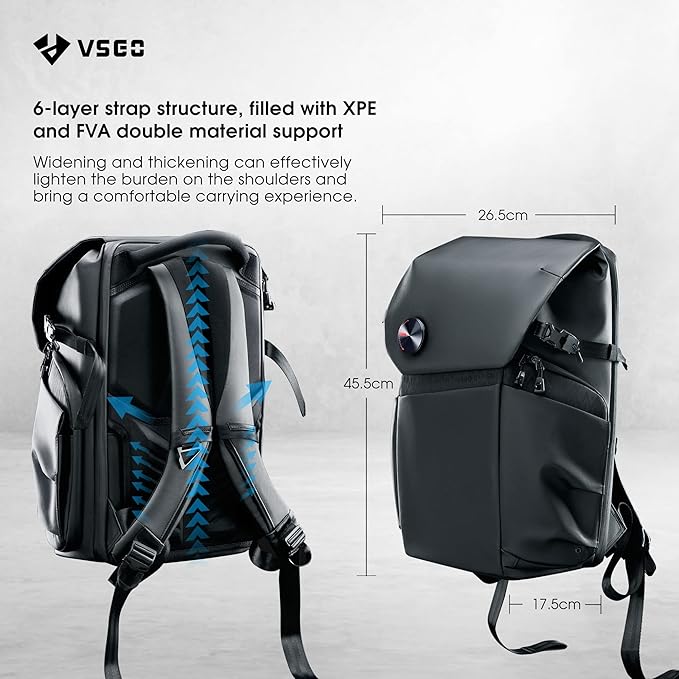 VSGO 20L Professional Camera Backpack for DSLR/SLR, Compatible with Sony Canon Nikon Cameras, DJI RSC2 Gimbals, Tripod, 15.6" Laptop, Lenses & Accessories – Waterproof TPU Canvas, Travel & Outdoor Use