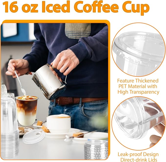 100 Sets 16 oz Clear Plastic Cups