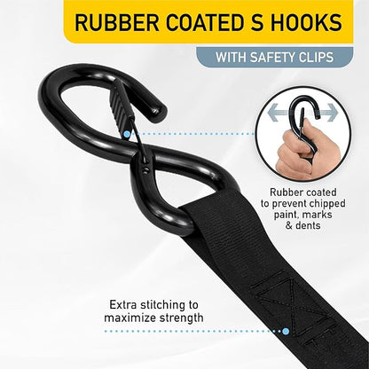AUGO Self-Locking Retractable Ratchet Straps | 4 Heavy Duty Self-Tensioning Retractable Tie Down Straps with Soft Loops & Storage Bag | for Motorcycle, Truck, Cargo | 1500Lb Break Strength 1” x 12’