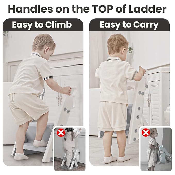 Primlect Space-Saving Potty Training Seat with Ladder, Adjustable Step and Toilet Seat Height, Top Handles for Easy Climbing, Easy to Carry, Portable Toddler Toilet Trainer for Small Bathrooms