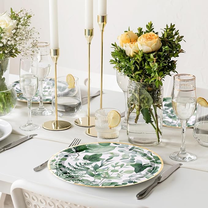WRAPAHOLIC 25Pcs Eucalyptus Paper Plates