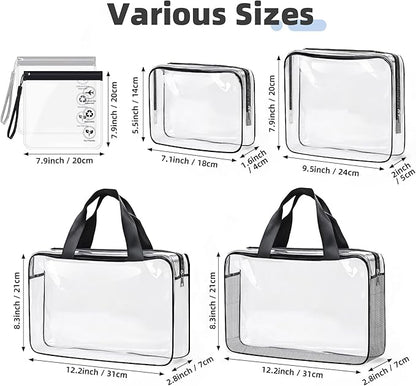 ABSOFINE Clear Toiletry Bag for Travel Size Toiletries, 4 Pack Large Waterproof PVC Makeup Bags with 2 Pack Airport Security Liquids Bags, Travel Essentials toiletry Bottles for Women Girls Men