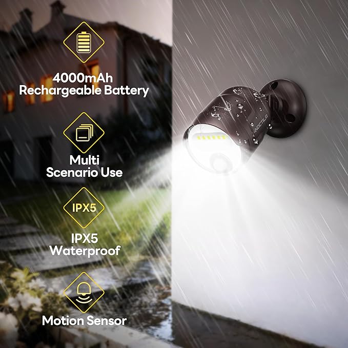 Battery Operated Motion Sensor Light, 4000mAh Rechargeable Battery Powered