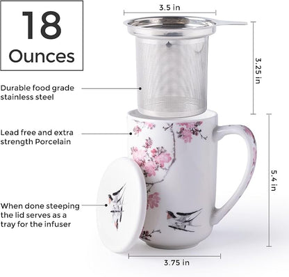 AmorArc Tea Cup With Infuser and Lid, 18oz Loose Leaf Tea Mug With Steeper |