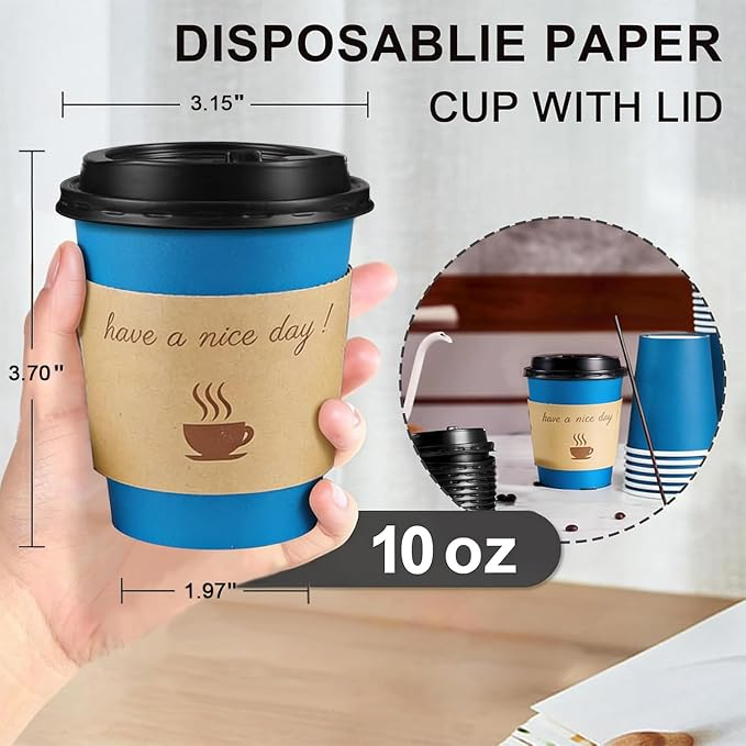 Clawsoff 100 Pack 10 oz Disposable Paper Coffee Cups