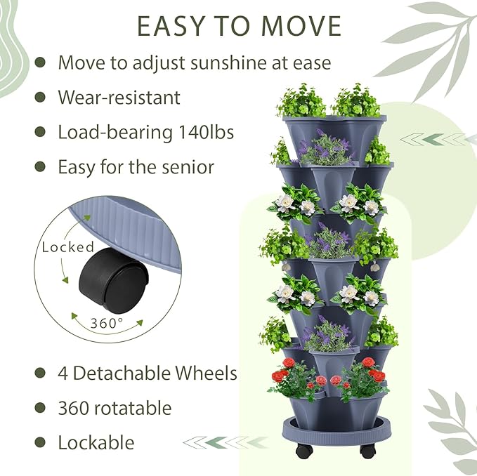 Umigy 2 Set of 7 Tier Vertical Planter Stackable Tower Planters Strawberry Herb