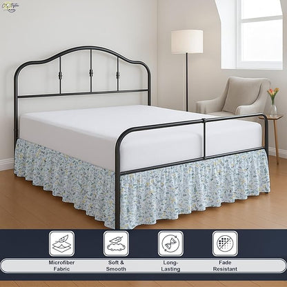 Cottington Lane Ruffled Bed Skirt King Size with Split Corner, Brushed Microfiber Hotel Quality Dust Ruffle, 24 Inch Drop Gathered Bedskirt, Soft, Stylish, Shrink & Fade Resistant, Garden Bloom