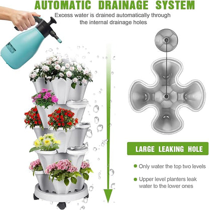 Vertical Strawberry Planter 5 Tier Stackable Tower Herb Planters-Stacking