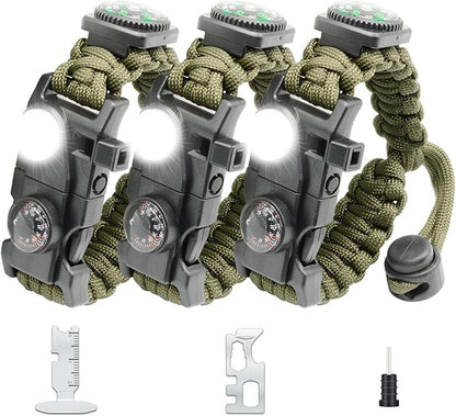 20 in 1 Survival Paracord Bracelet Adjustable Gear Kit with SOS LED Light, Fire Starter, Bigger Compass, Survival Whistle, Perfect for Camping, Hiking, Fishing