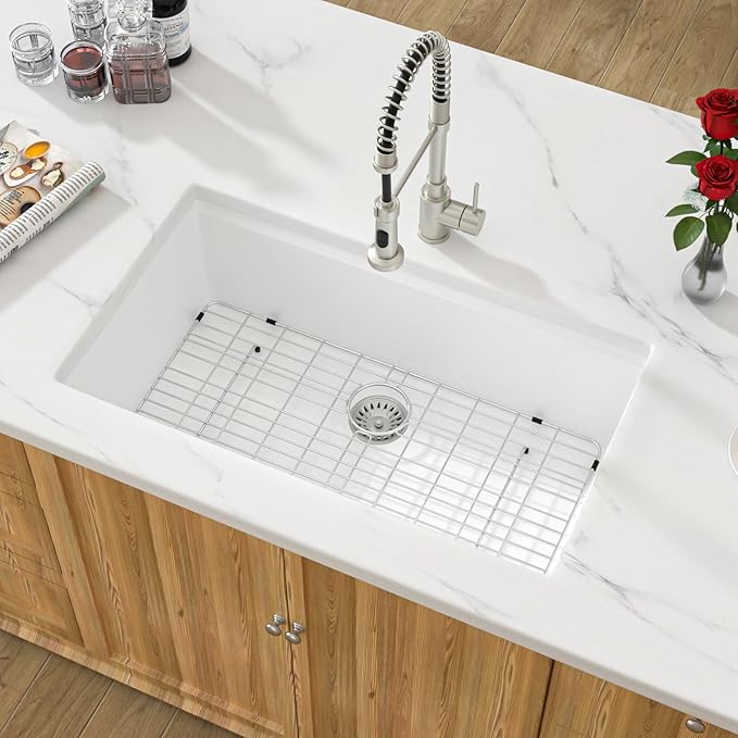 30 White Granite Composite Kitchen Sink - Donsdey 30 Inch White Kitchen Sink Undermount Ledge Workstation Granite Quartz Composite Under Counter Single Bowl Sink Basin