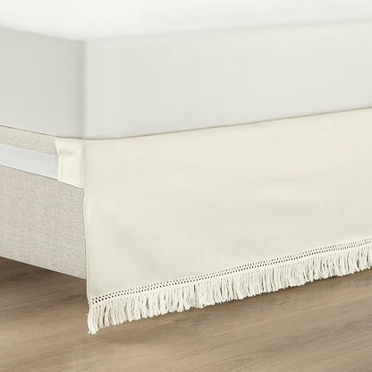 Lush Decor Boho Fringe 15-Inch Tailored Drop Easy Fit Bedskirt, King, Off-White