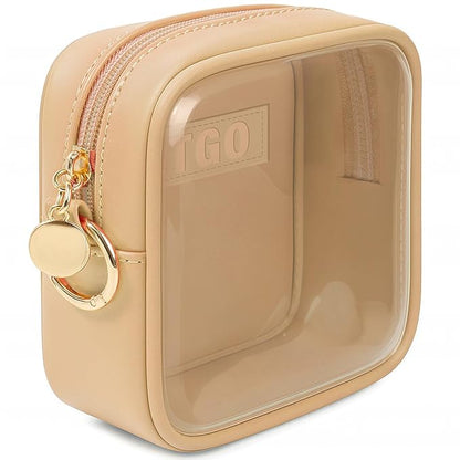 LETGO Clear Makeup Bags Small-Mini Comestic Bag,Cute Cosmetic Pouch for Women with Slip-in Pockets Clear Cosmetic Bags Travel Essentials Car Accessories for Women Men (Mini Sand)