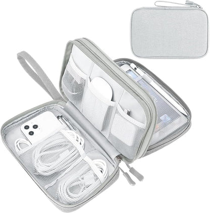 FYY Electronic Organizer, Large Travel Cable Organizer Bag Pouch Electronic Accessories Carry Case Portable Waterproof Double Layers All-in-One Storage Bag for Cable, Cord, Charger, Phone, Grey