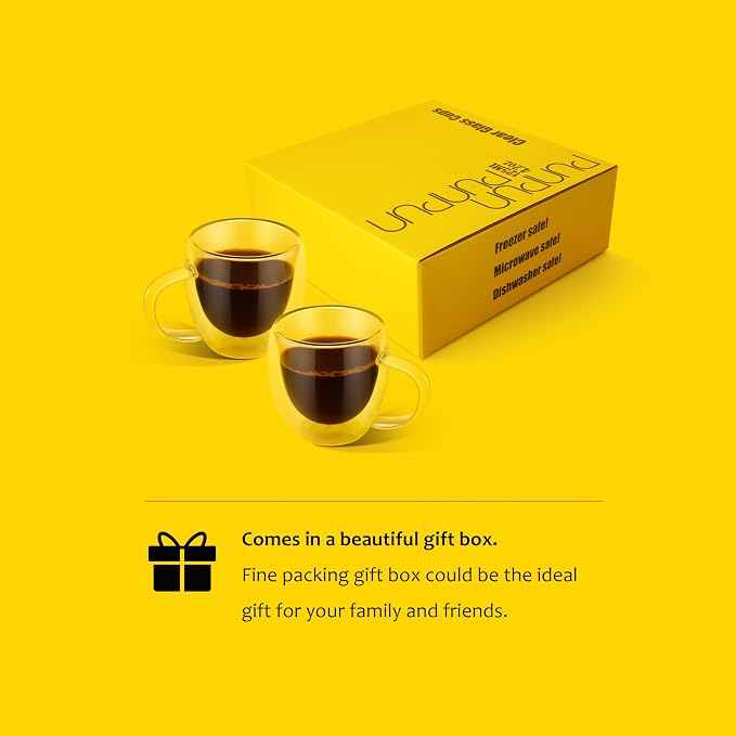 PunPun 8.5oz/250ml Espresso Cups, Double Wall Insulated Glass Cups