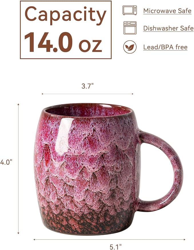Roseate Nebula Ceramic Coffee Mug - 14 oz Unique Reactive Glaze Coffee Cup