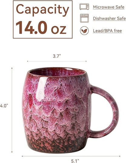 Roseate Nebula Ceramic Coffee Mug - 14 oz Unique Reactive Glaze Coffee Cup
