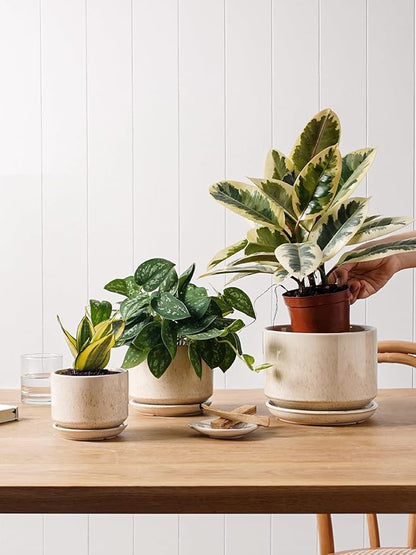 LE TAUCI Ceramic Plant Pots, 4.3+5.3+6.8 inch, Planters