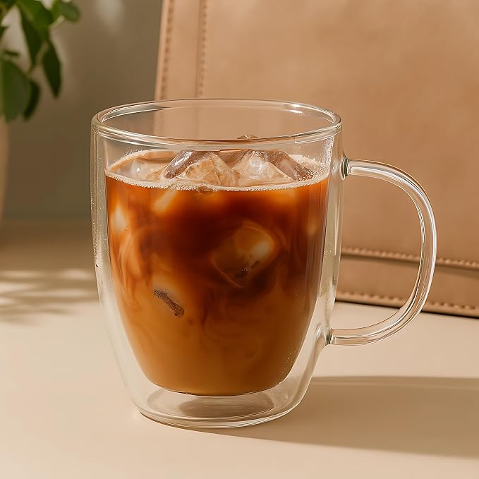 Lucco Double Walled Glass Coffee Mugs - 12 oz Borosilicate Cups