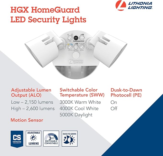 Lithonia Lighting HomeGuard 2-Light LED Outdoor Flood Lights, Motion Sensor