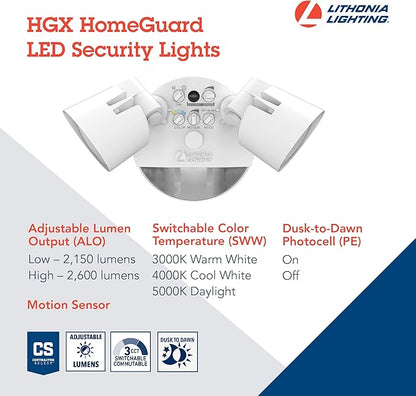 Lithonia Lighting HomeGuard 2-Light LED Outdoor Flood Lights, Motion Sensor