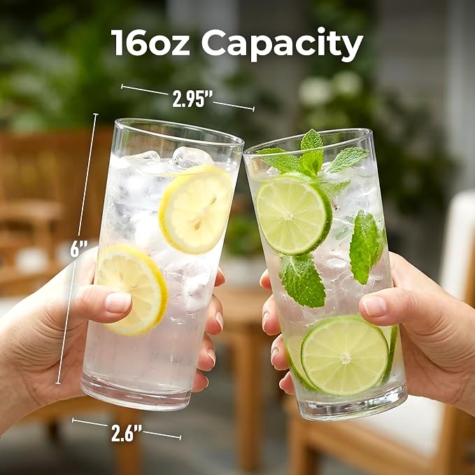 Zulay Kitchen Plastic Drinking Glasses – 16oz Acrylic Shatterproof Water Cups