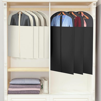 Univivi Suit Bags for Closet Storage, 40" Garment Bags for Hanging Clothes, Garment Bag for Travel and Storage with Large Visible Window for Suit Coat, Jacket, Sweaters (Set of 6), Biege