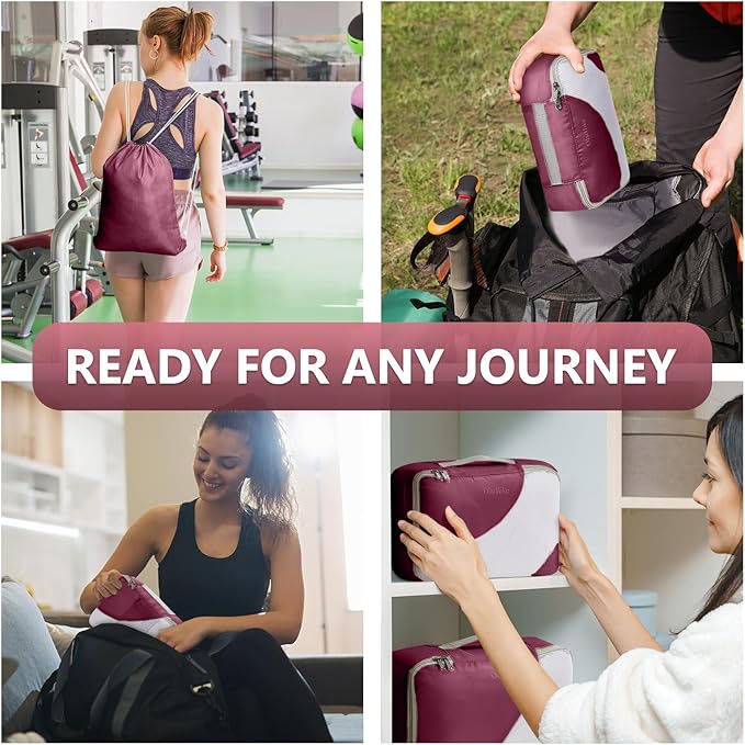 8 Set Packing Cubes for Travel, Gifts for Women Mom,Anti-Tearing Suitcase Organizer for Luggage with Shoe & Hanging Toiletry Bag,OlarHike Vacation Essentials & Accessories for Cruise Ship,Wine