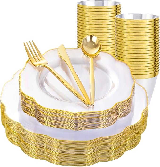 bUCLA 180PCS Clear Plastic Plates