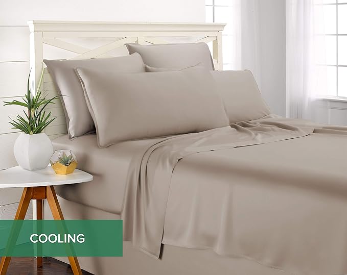 Pure Bamboo King Sheets, Genuine 100% Organic Viscose Derived from Bamboo Bed Sheet Set, Luxuriously Soft & Cooling, Double Stitching, 2 Year Quality Promise (King, Sand)