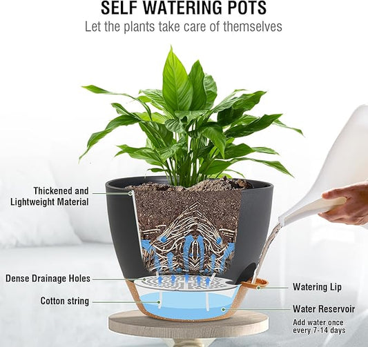 10 inch Self Watering Hanging Planters, 2 Pack Hanging Flower Pots