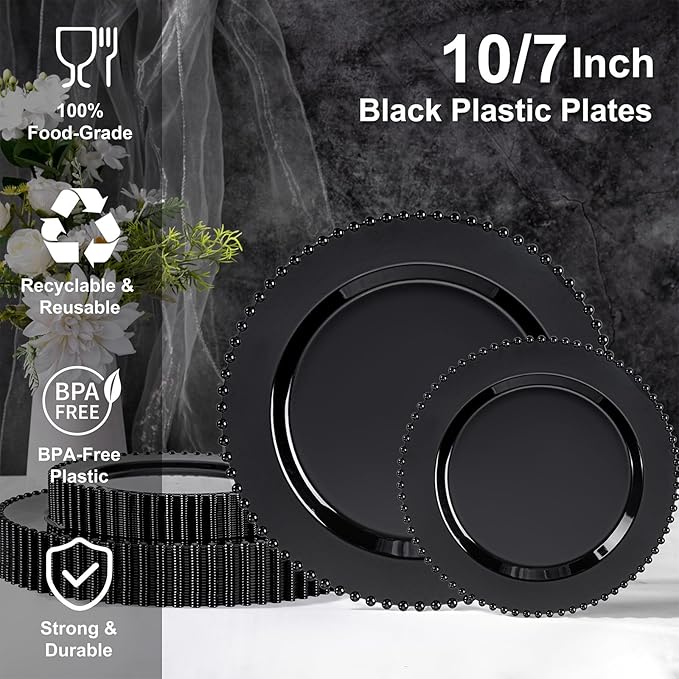 U-QE 60PCS Black Plastic Plates