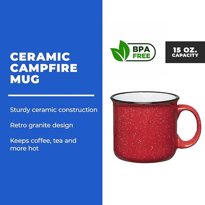 Set of 8 Ceramic Campfire Mugs – 15 Oz, Camping – Customizable