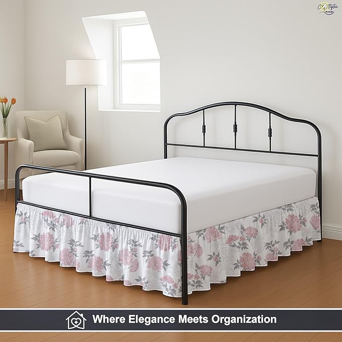 Cottington Lane Ruffled Bed Skirt King Size with Split Corner, Brushed Microfiber Hotel Quality Dust Ruffle, 14 Inch Drop Gathered Bedskirt, Soft, Stylish, Shrink & Fade Resistant, Blush Petals