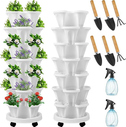 Umigy 2 Set of 7 Tier Vertical Planter Stackable Tower Planters Strawberry Herb