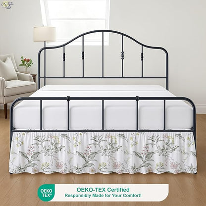 Cottington Lane Ruffled Bed Skirt Twin Size with Split Corner, Brushed Microfiber Hotel Quality Dust Ruffle, 18 Inch Drop Gathered Bedskirt, Soft, Stylish, Shrink & Fade Resistant, Morning Petals