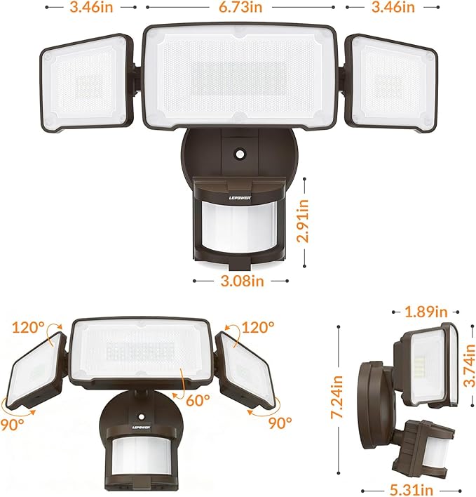LEPOWER LED Security Light Motion Sensor Light Outdoor, 38W 4200LM Motion